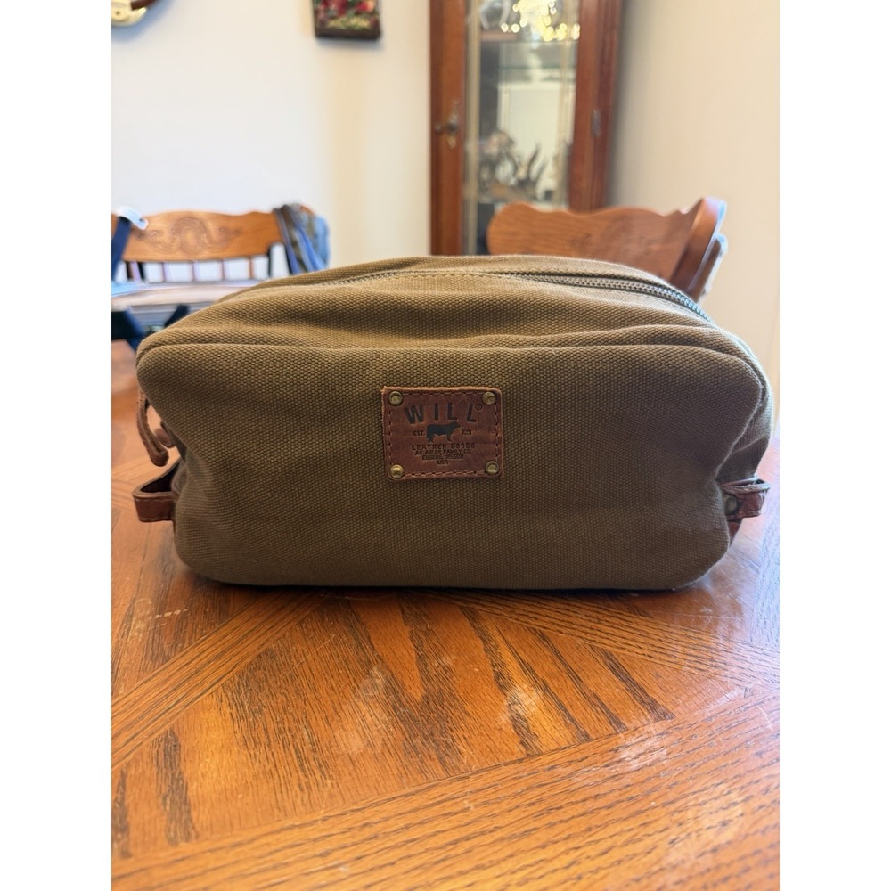 WILL Leather Goods Grady Travel Dopp Kit Army Green Canvas And Leather
